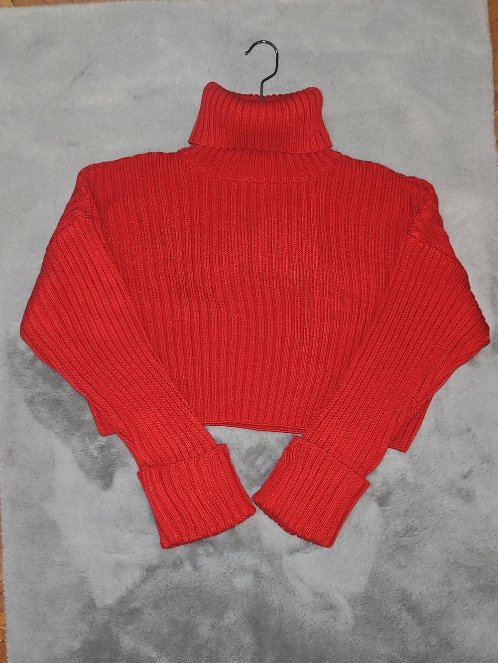 Zara Red Cropped Ribbed Turtleneck Sweater